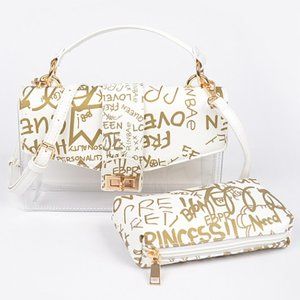White & Clear Metallic Graffiti Crossbody Bag